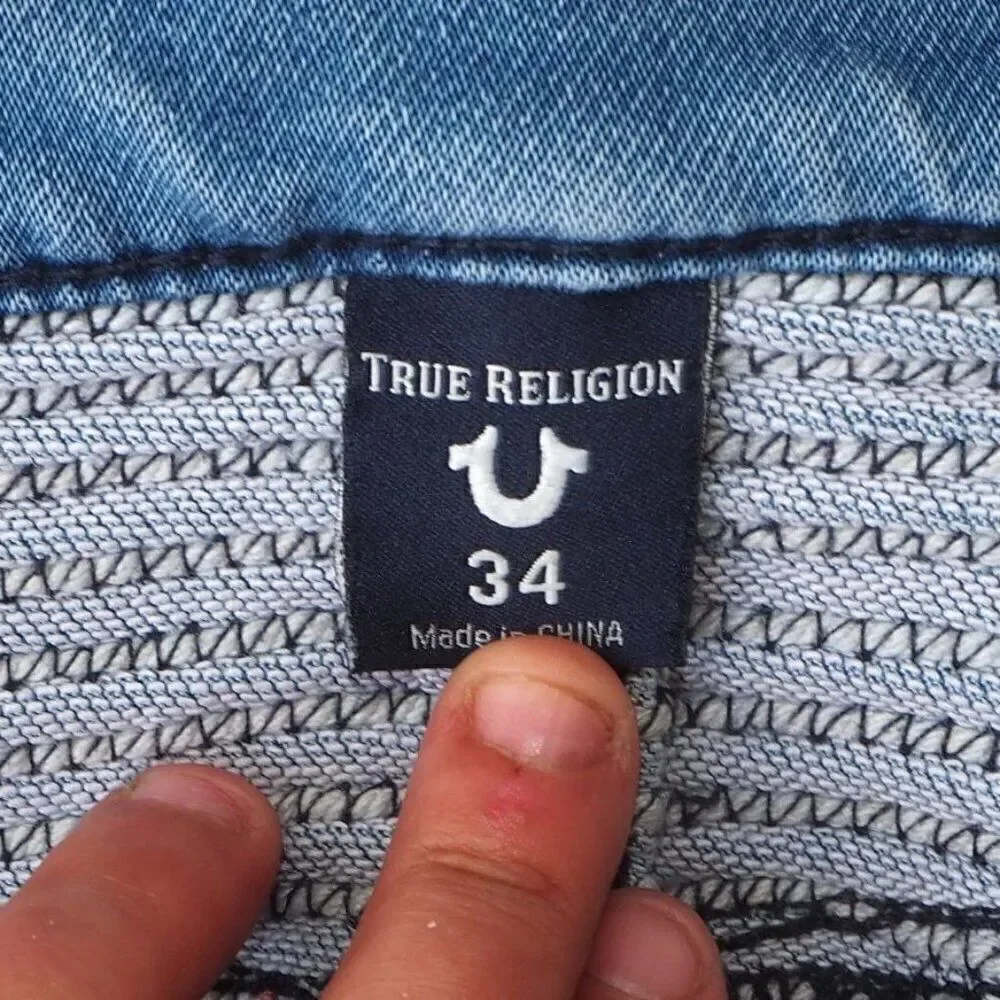 True Religion‎ Rocco Relaxed Skinny Jeans Medium Distressed Wash Men's 34
